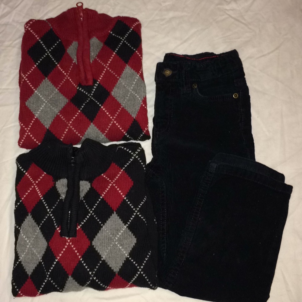 Boys quarter zip sweaters and corduroys